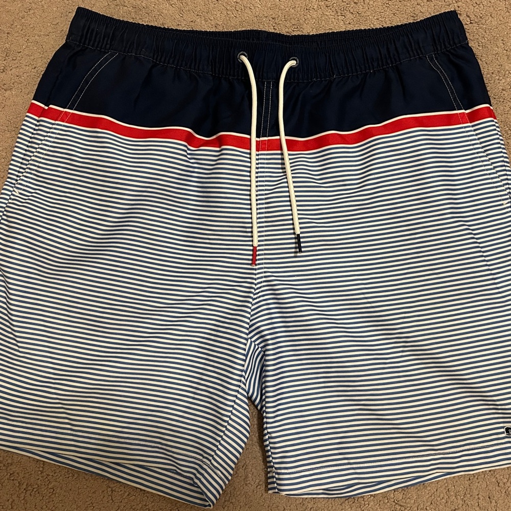 Vineyard Vines Men's Navy and Red Striped Swim Trunks